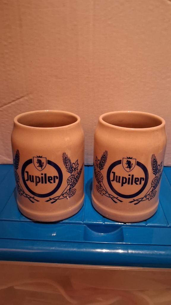 Jupiler 2 stenen mokken,5 ronde glazen en 4 gratis glazen, Verzamelen, Biermerken, Ophalen of Verzenden, Nieuw, Glas of Glazen