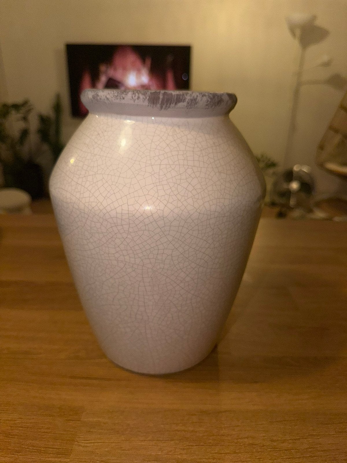 Vase décoratif en céramique blanche et grise, Enlèvement, Utilisé, Beige