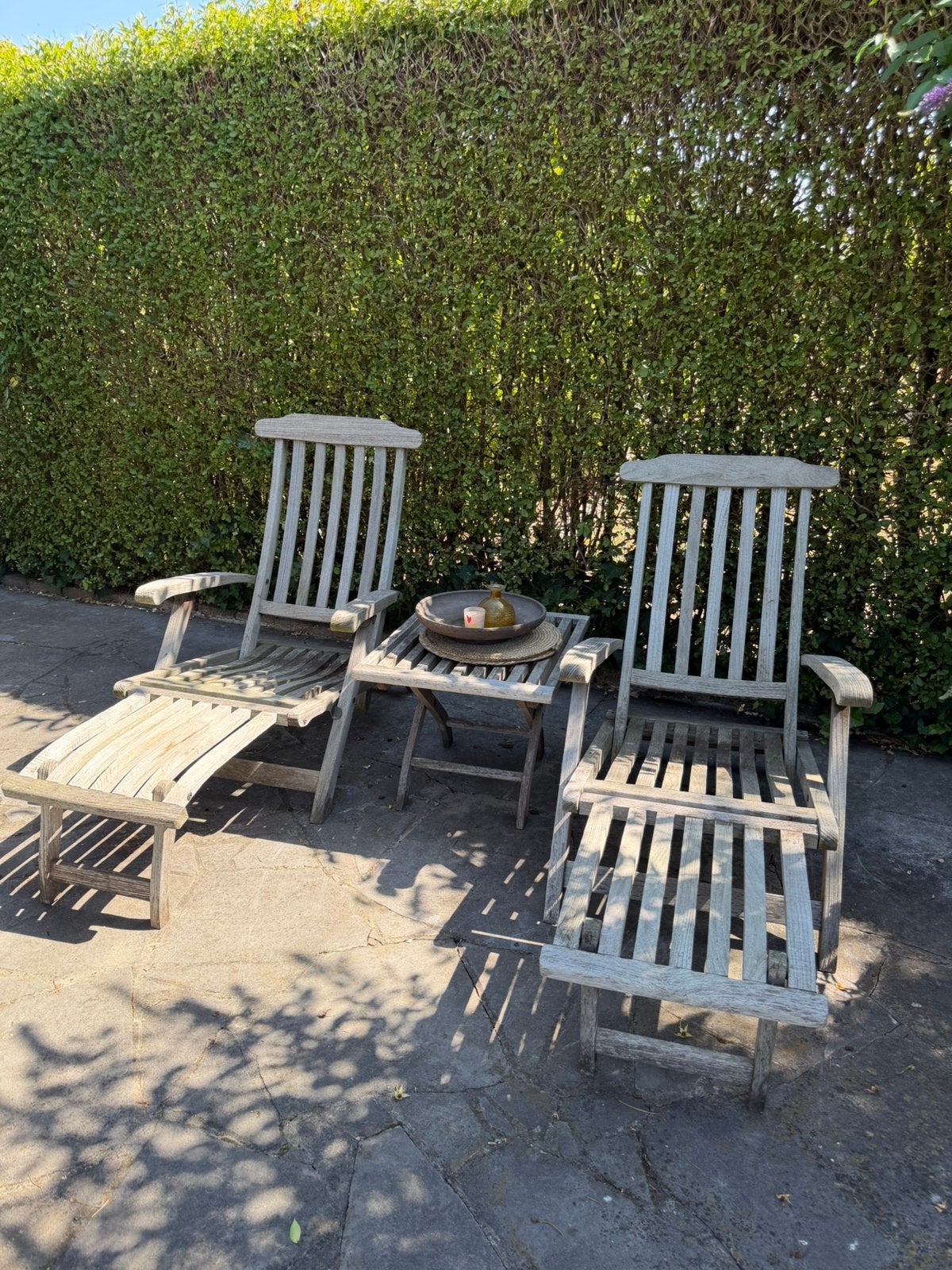 Teakhout ligstoel set, Tuin en Terras, Ligbedden, Ophalen, Gebruikt, Teakhout