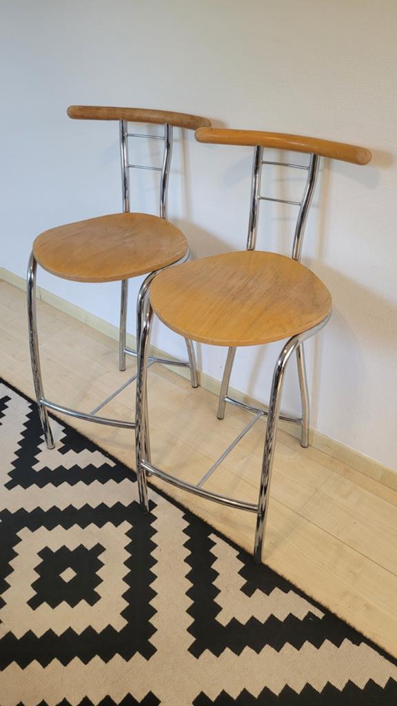 Ensemble de 2 tabourets de bar/chaises hautes vintage, Enlèvement, Bois