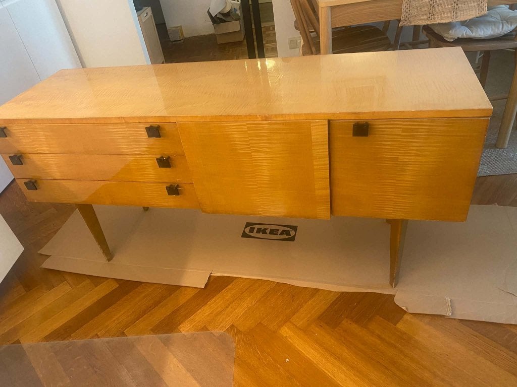 tv meubel Kasten geel hout Mid-century stijl, Ophalen, Gebruikt, 100 tot 150 cm, Mid-Century