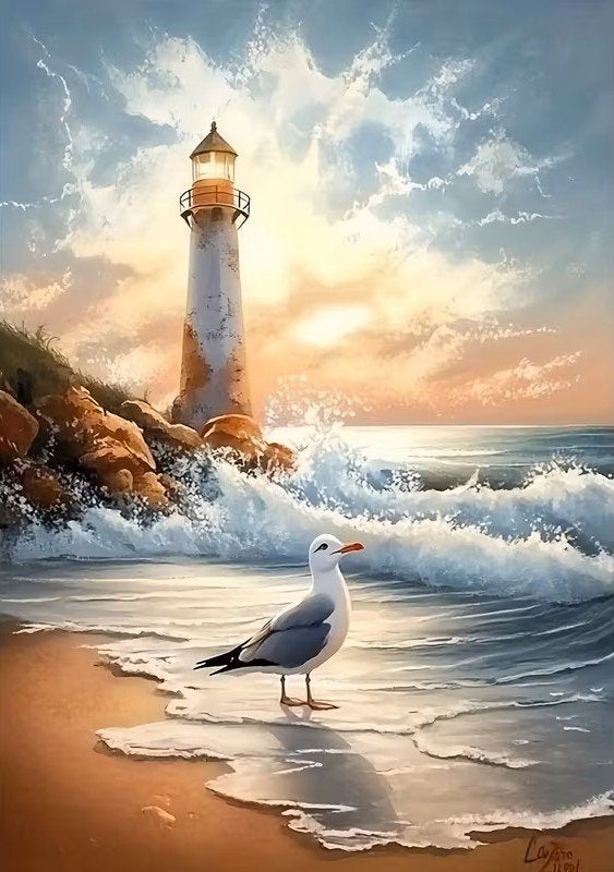 50x40cm Diamond Painting vuurtoren zee (rond) nr 74, Zee en Strand, Verzenden, Nieuw, Overige materialen