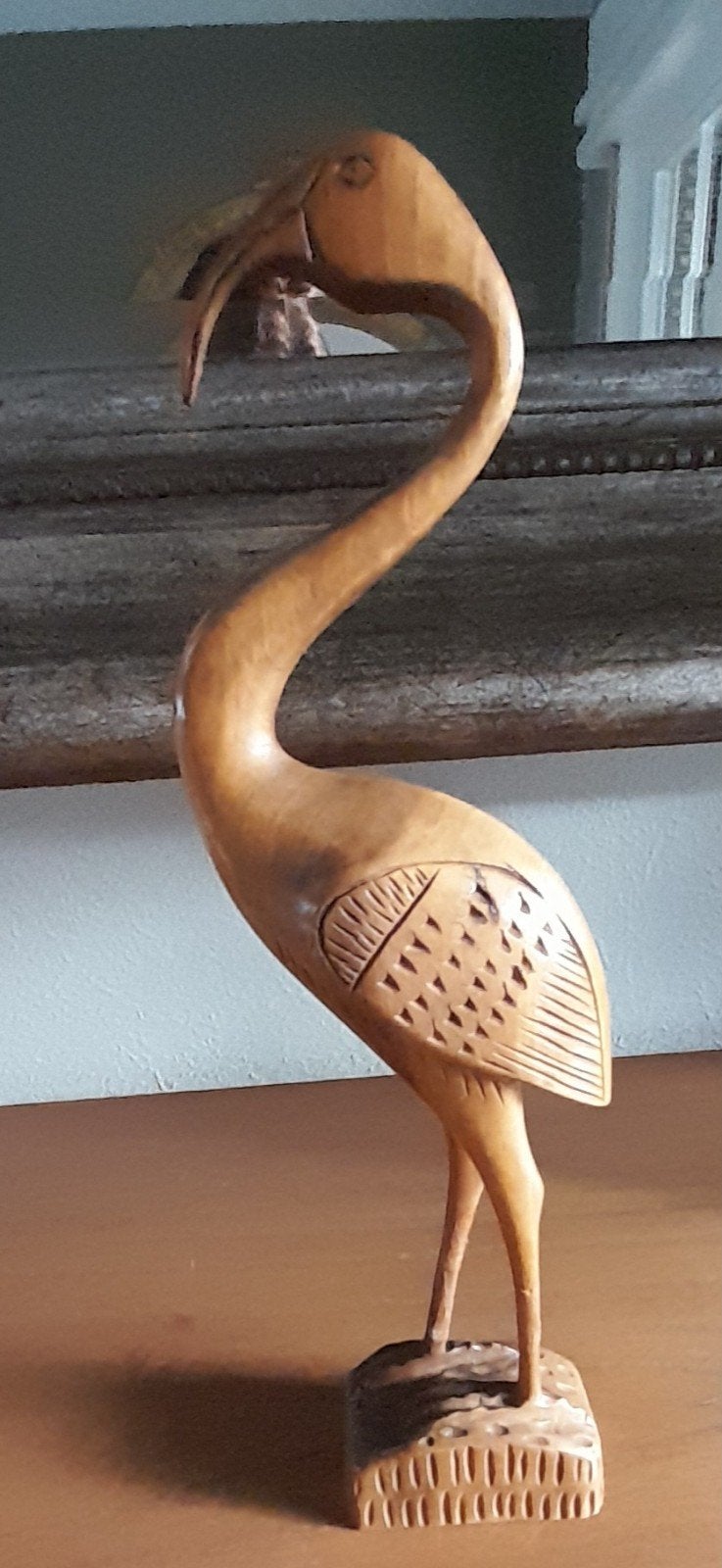 Prachtige houten kraanvogel...32 cm., Ophalen of Verzenden, Hout, Houtsnijwerk, Flora