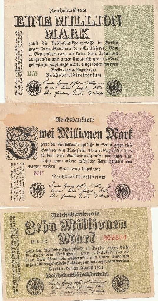 DUITSLAND 1MILLIOEN+2 MILLIONEN+10 MILLIONEN, Ophalen of Verzenden, Duitsland