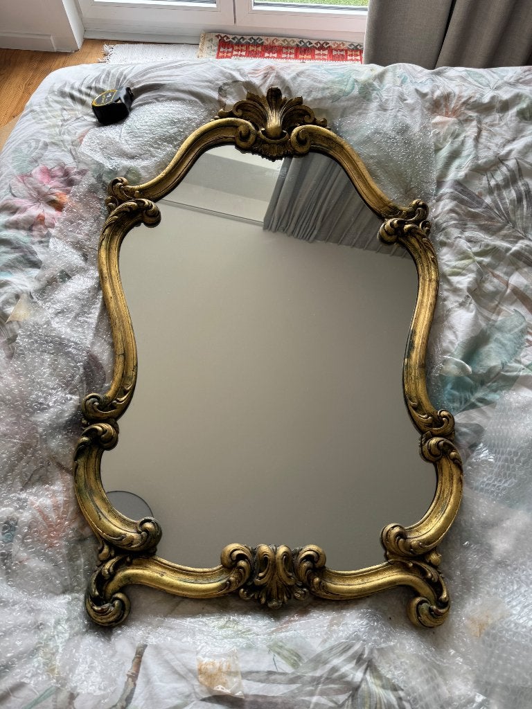 Grand Miroir Doré Style Louis XV / Rocaille - Bois Massif, Enlèvement, Autres formes, 50 à 100 cm, Moins de 100 cm