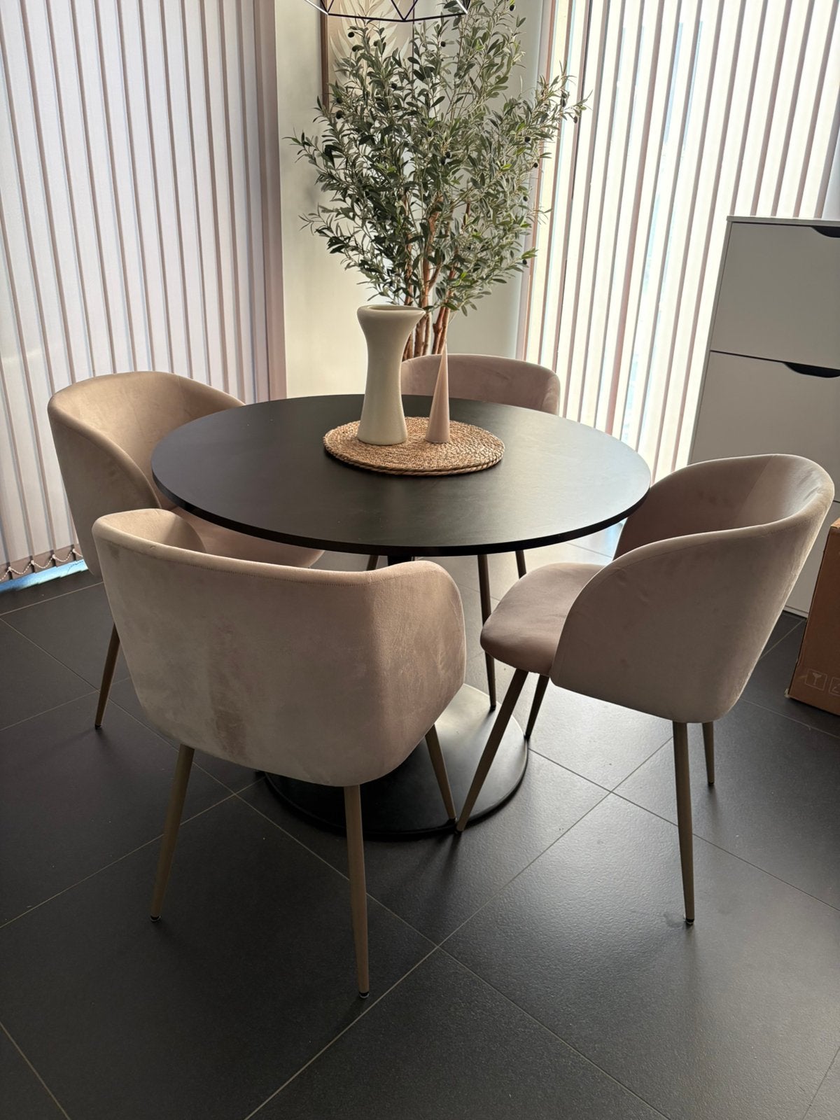 Ronde eettafel Ø100 cm + 6 luxe beige stoelen – complete set, Enlèvement