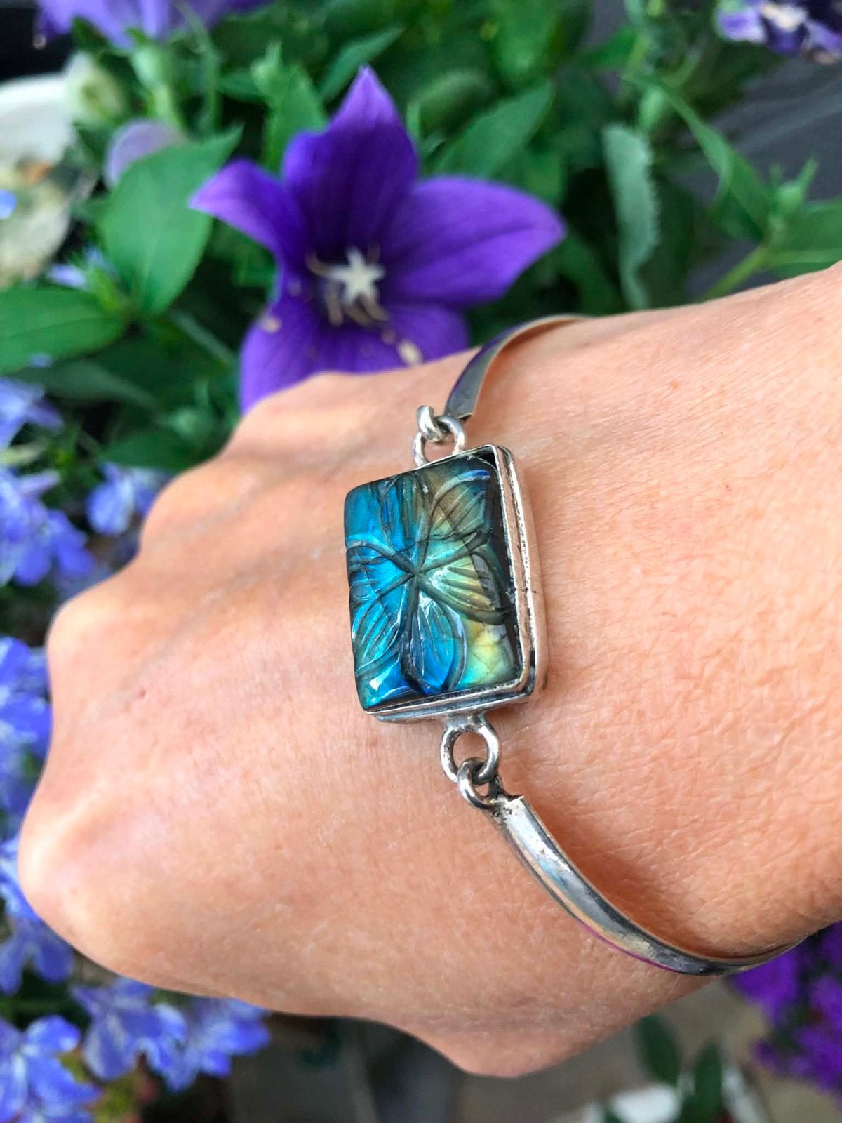 Bracelet avec labradorite,, Bijoux, Sacs & Beauté, Bagues, Enlèvement ou Envoi, Comme neuf, Argent, Argent