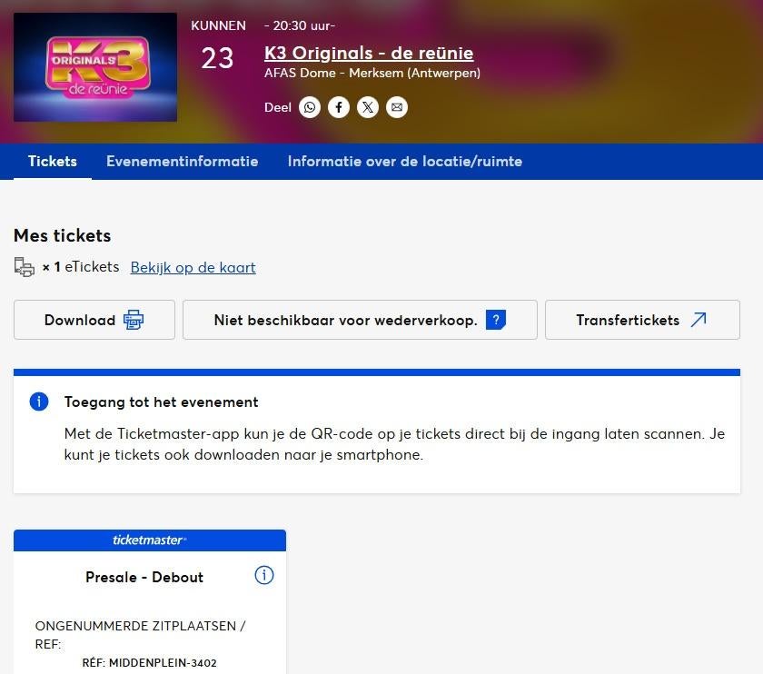 K3 Originals de reünie - AFAS Dome - 23 mei - 1 staanplaats, Tickets en Kaartjes, Eén persoon, Mei