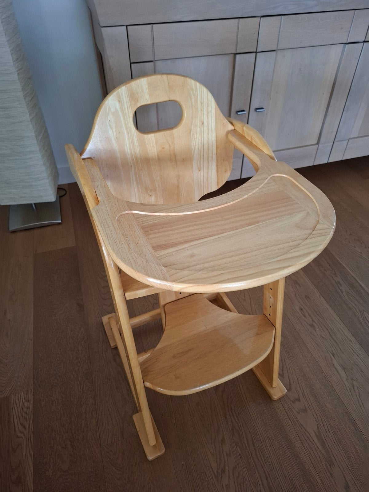 houten kinderstoel, Enlèvement, Comme neuf, Chaise évolutive, Plateau amovible