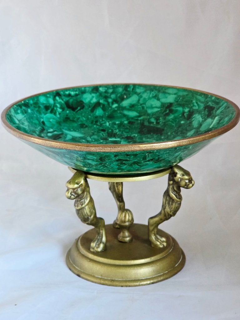 Malachieten schaal op bronzen driepoot, Antiek en Kunst, Ophalen of Verzenden, Brons