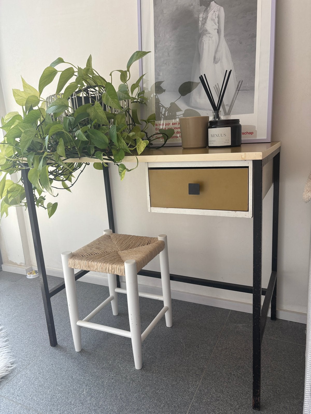 Vintage retro bureau met lade, Ophalen, Gebruikt, Met lades, Metaal