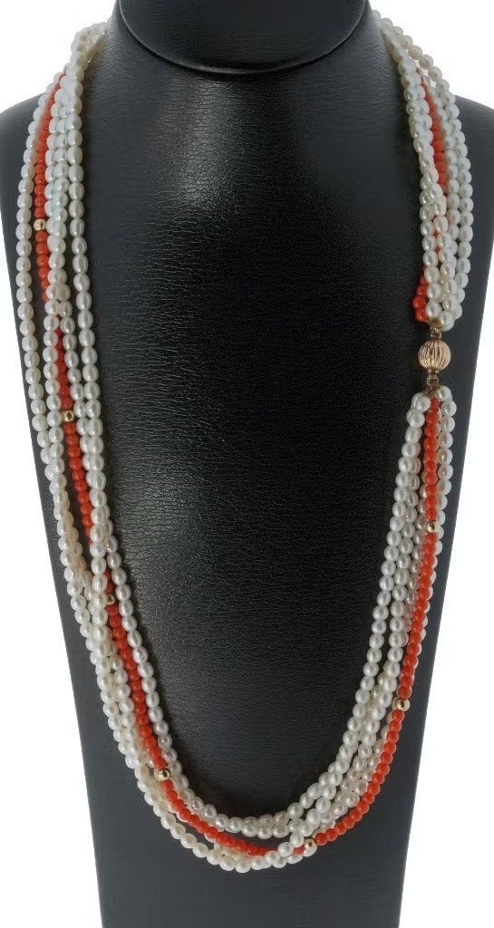 Bloedkoraal met parel fraaie ketting 14k gouden slot dames, Bijoux, Sacs & Beauté, Enlèvement ou Envoi, Or, Comme neuf, Or