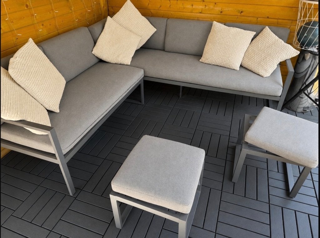 Loungeset met loungekrukken, Banque, Aluminium, Comme neuf, Enlèvement
