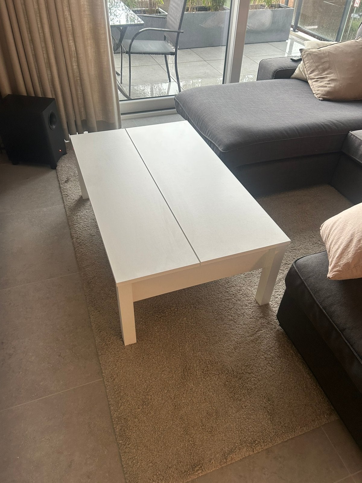 Table basse relevable blanche – rangement intégré, Huis en Inrichting, Tafels | Salontafels, Zo goed als nieuw, Ophalen