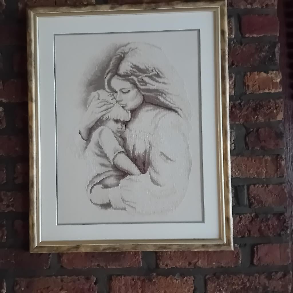 Lanarte kruissteek.....moeder en kind, Antiek en Kunst, Ophalen of Verzenden