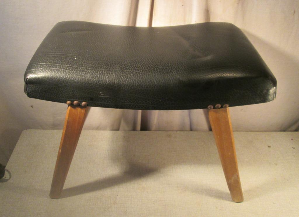 Magnifique pouf rétro en cuir en bois - 48x28x39, Enlèvement ou Envoi, Comme neuf, Bois