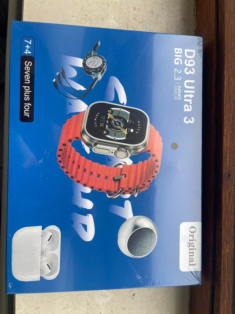 D93 Ultra 3 BOX: Watch + Cables + Air Bluetooth, Enlèvement, Neuf