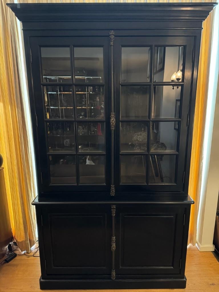 Zwarte Buffetkast Eichholtz Vitrine / boekenkast keukenkast, Ophalen, Hout, Landelijk, Gebruikt