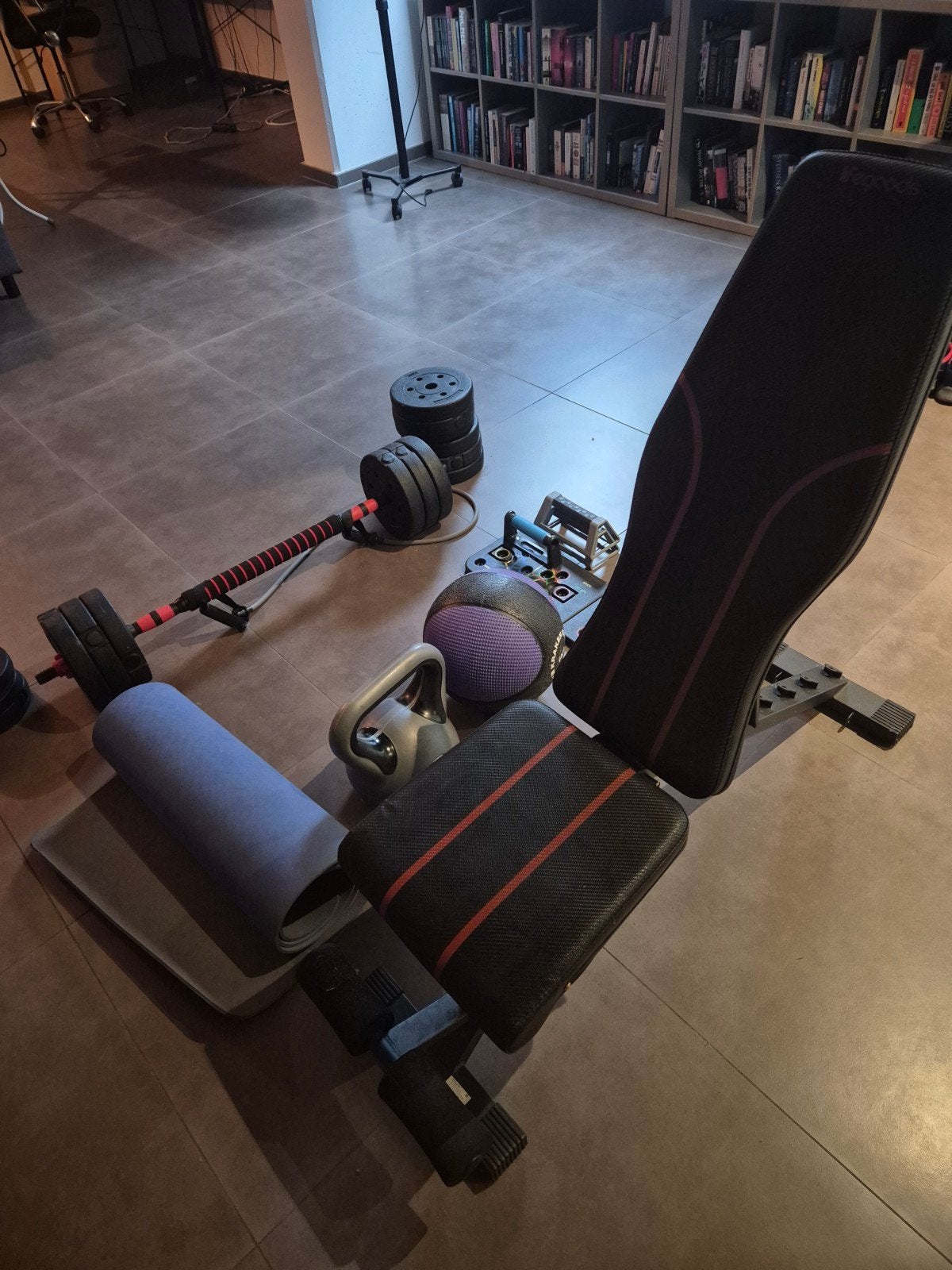 Fitnessbank + halter + gewichten + extra's, Sport en Fitness, Ophalen, Fitnessbank