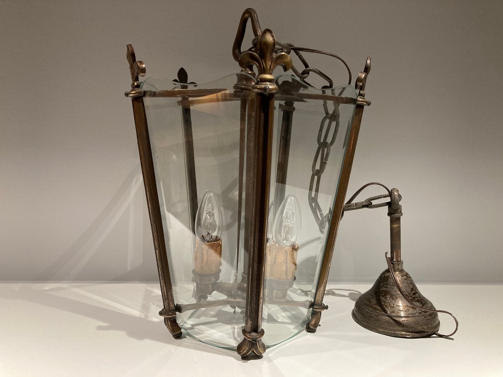 Messing hanglamp ( art- deco ), Huis en Inrichting, Ophalen, Gebruikt, Glas