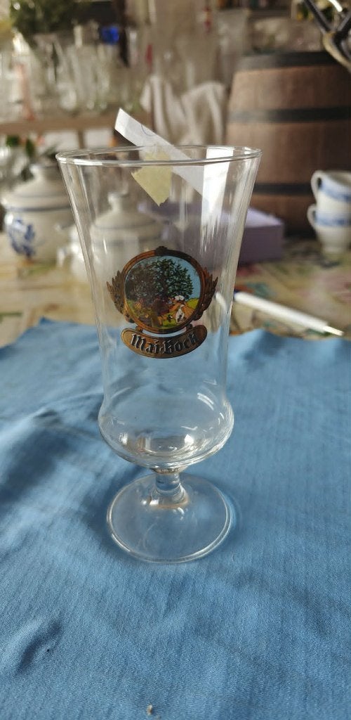 glazen bierglas Mai-Bock 6 stuks bijna nieuw, Verzamelen, Ophalen of Verzenden, Zo goed als nieuw, Glas of Glazen