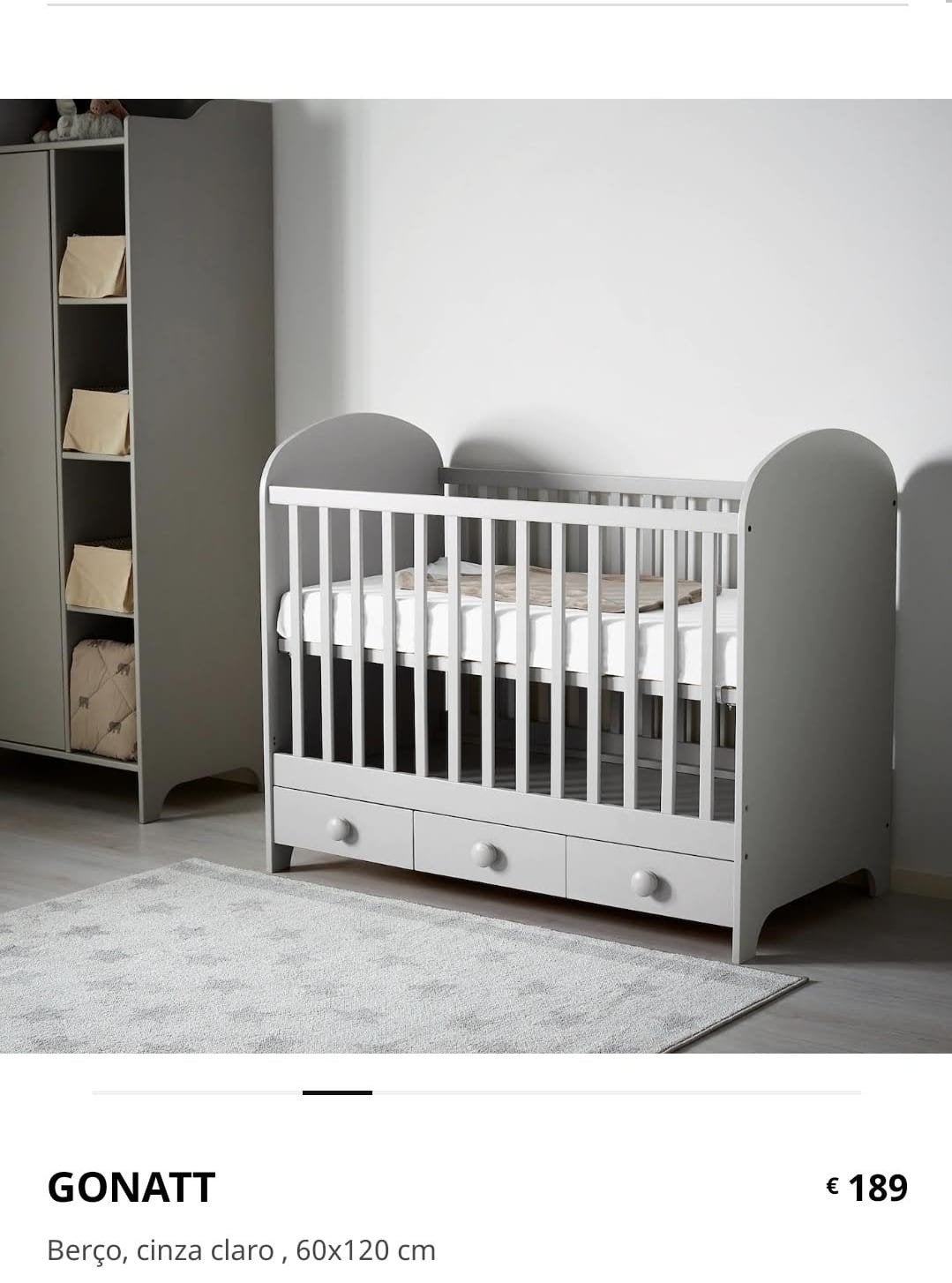 IKEA Gonatt grey baby bed with drawer and mattress, Ophalen of Verzenden, Gebruikt, Ledikant
