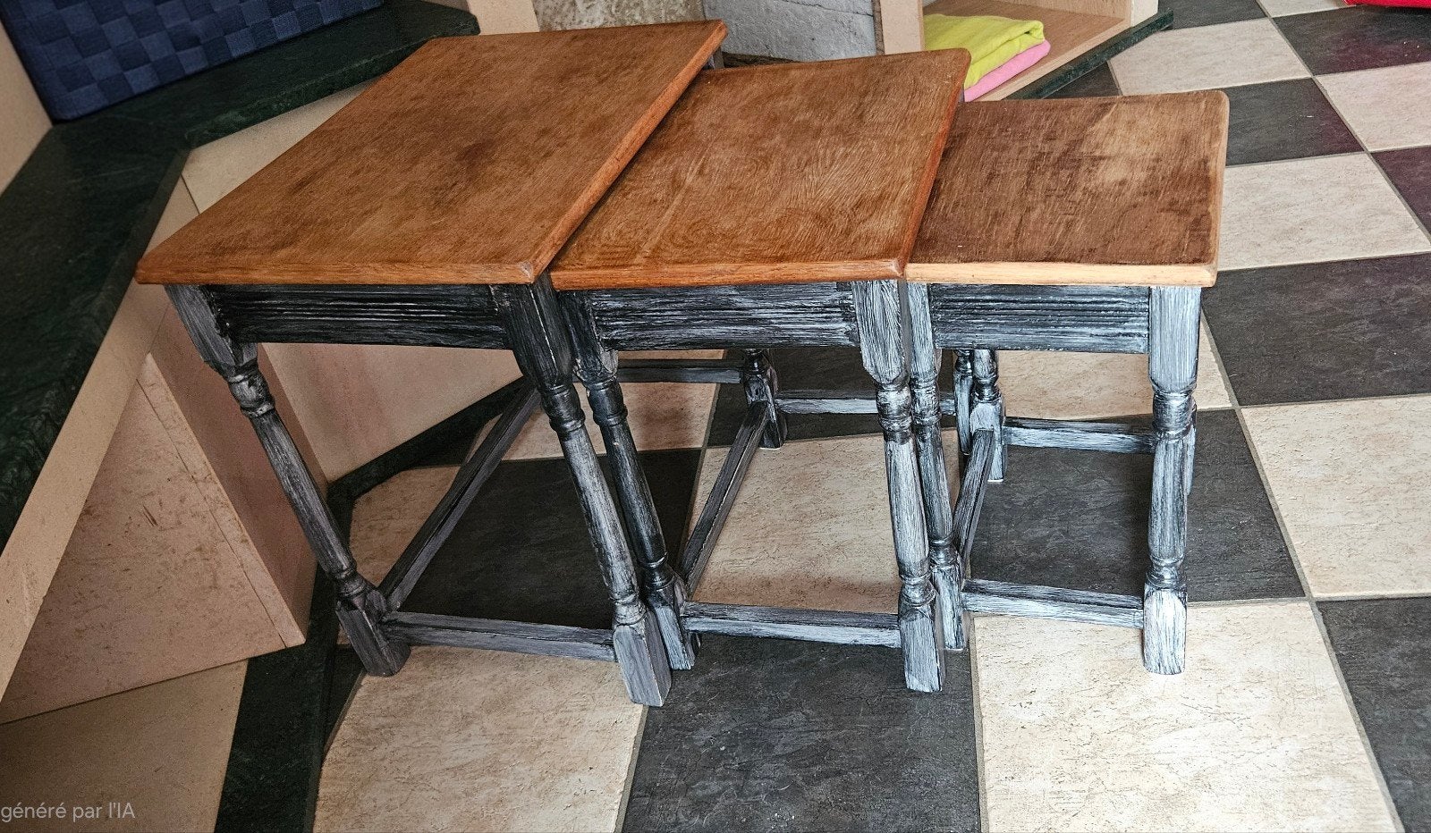 ensemble de table gigogne style vintage rustique, Ophalen