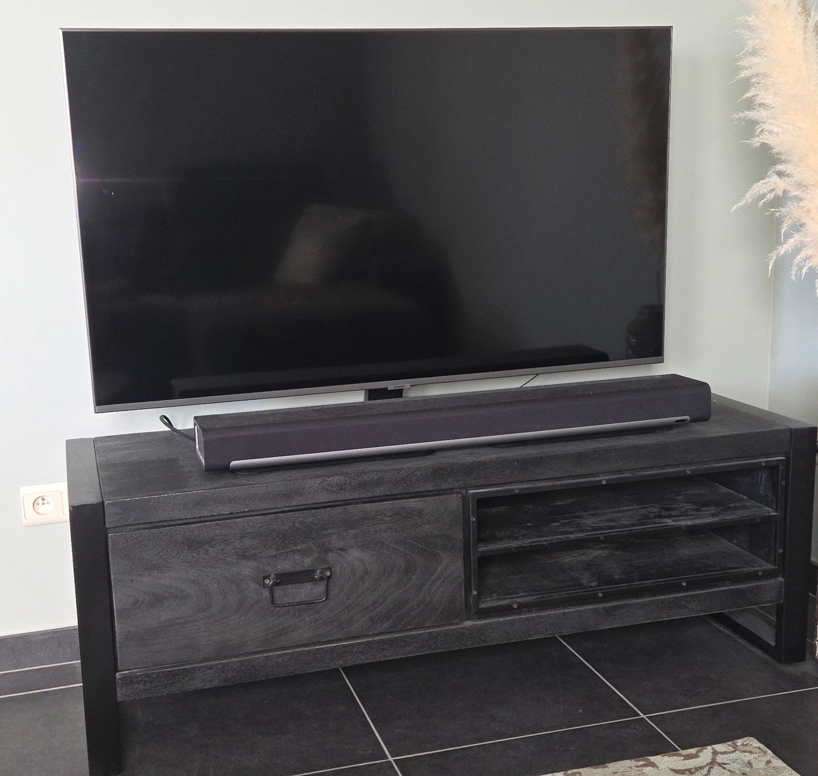 Industriël tv-meubel, Ophalen, Gebruikt, 100 tot 150 cm, Minder dan 100 cm