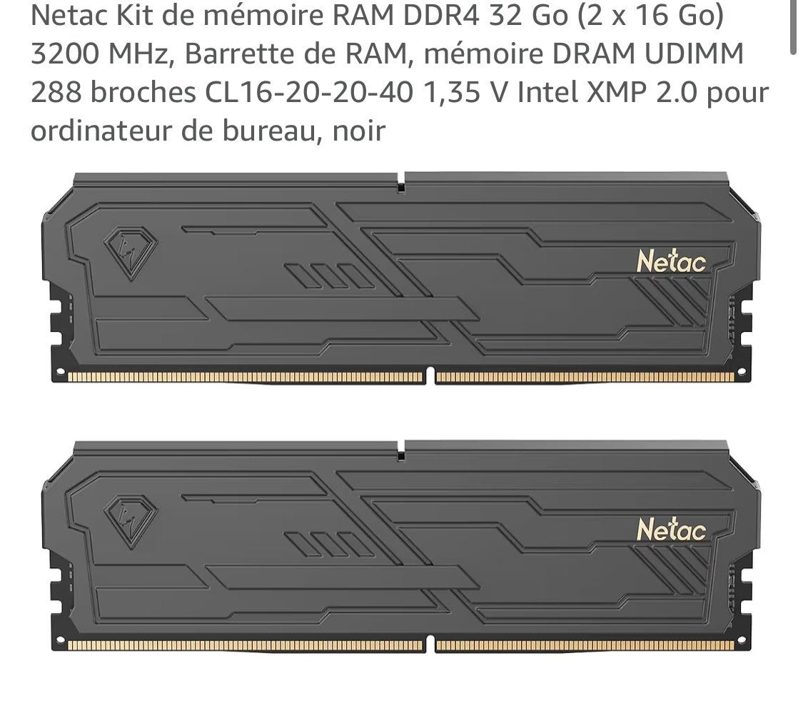 RAM DDR4 32Gb (2x16Gb) - Garantie Amazon, Informatique & Logiciels, Enlèvement ou Envoi, Comme neuf, DDR4