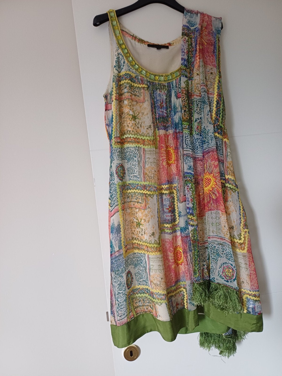 Kleed e Sjaal i mousseline afwerk.satijn Maat 40/42.., Kleding | Dames, Ophalen of Verzenden, Maat 38/40 (M), Blauw