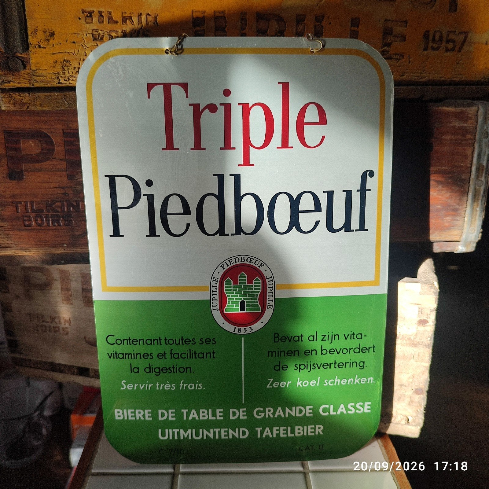 Petite plaque en métal TRIPLE PIEDBŒUF., Enlèvement ou Envoi, Comme neuf, Panneau, Plaque ou Plaquette publicitaire, Autres marques