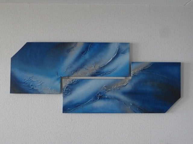 " Blue " Exclusief Acryl 2 luik, Ophalen of Verzenden, Op houten frame, Acrylverf, Abstract