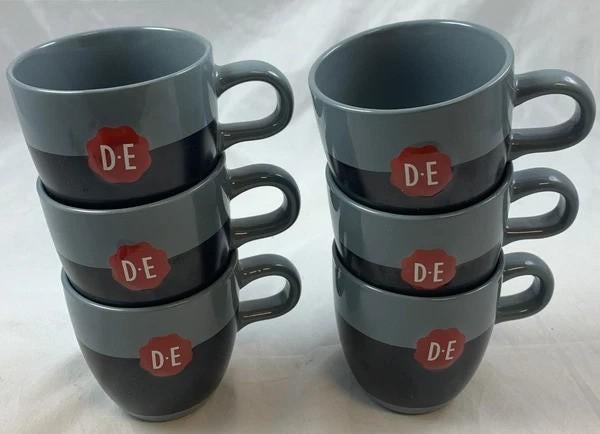 Douwe Egberts Set 6 Cappuccinokoppen Grijs Zwart Krijtlook, Verzenden, Keramiek, Zo goed als nieuw, Overige stijlen