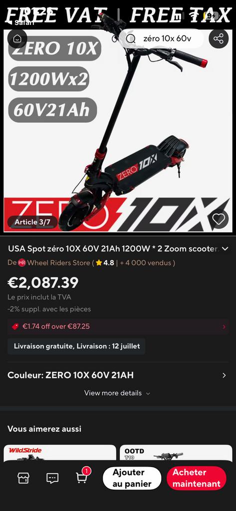 Z10x trottinette, Vélos & Vélomoteurs, Trottinettes, Utilisé, Enlèvement
