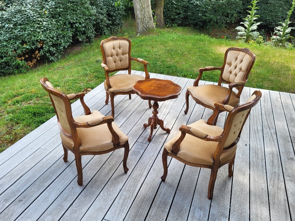 4 mooie salonzeteltjes en tafeltje Louis XV stijl, Maison & Meubles, Moins de 75 cm, Comme neuf, Enlèvement, 50 à 75 cm