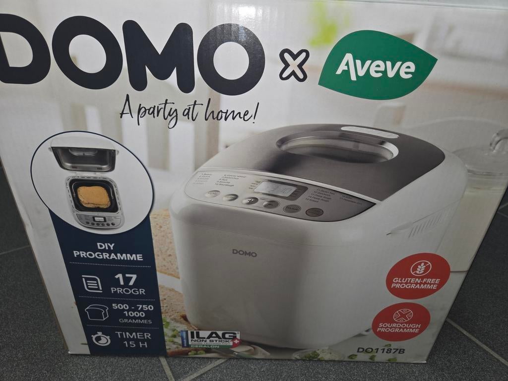 Machine a pain domo sans PFAS sous garantie 2 ans, Neuf, Plus de 10 programmes, 800 à 1200 grammes de pâte, Enlèvement
