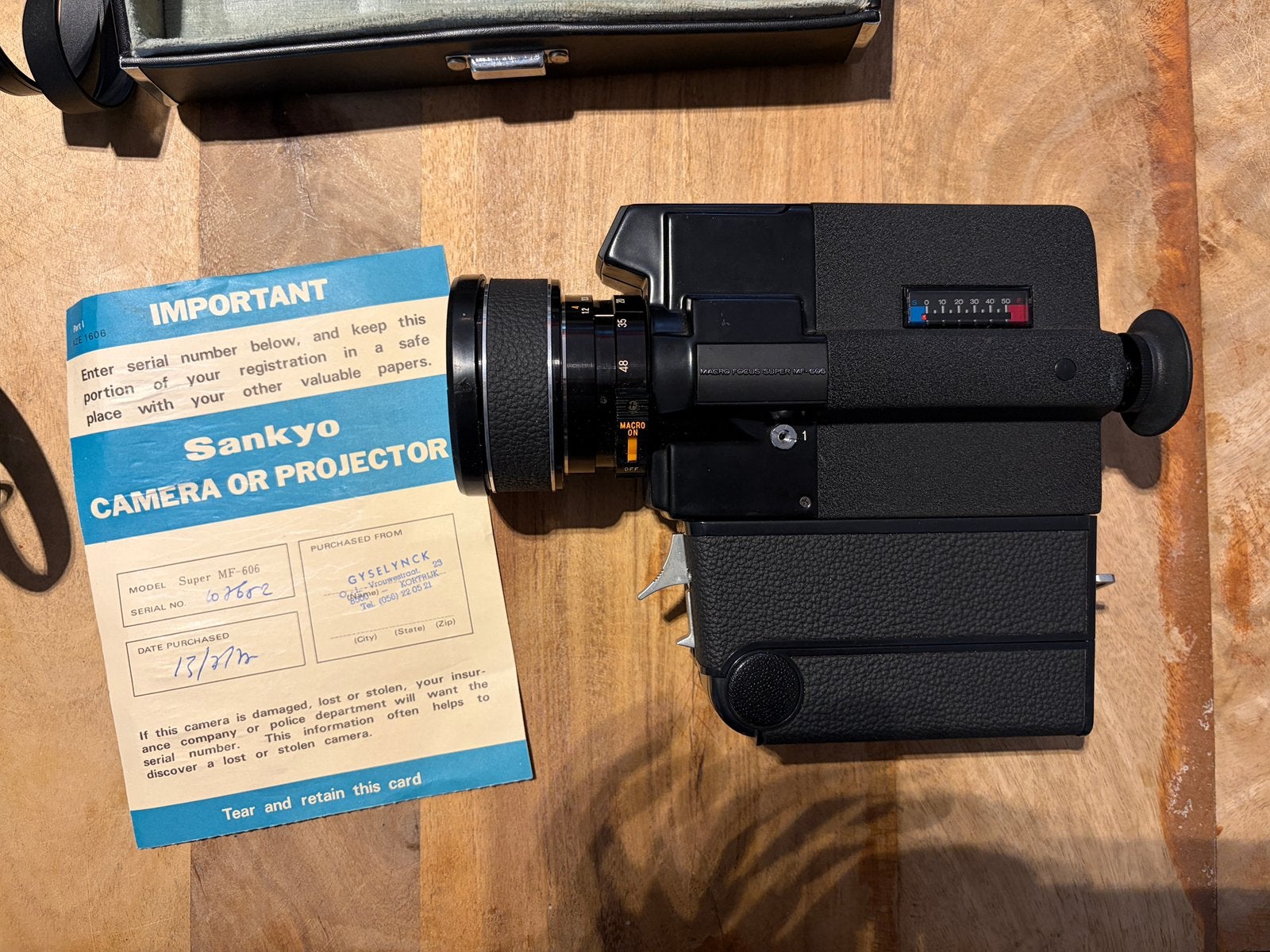 vintage Super 8 set (1977): Sankyo MF-606 + Velbon statief, Audio, Tv en Foto, Ophalen, Camera