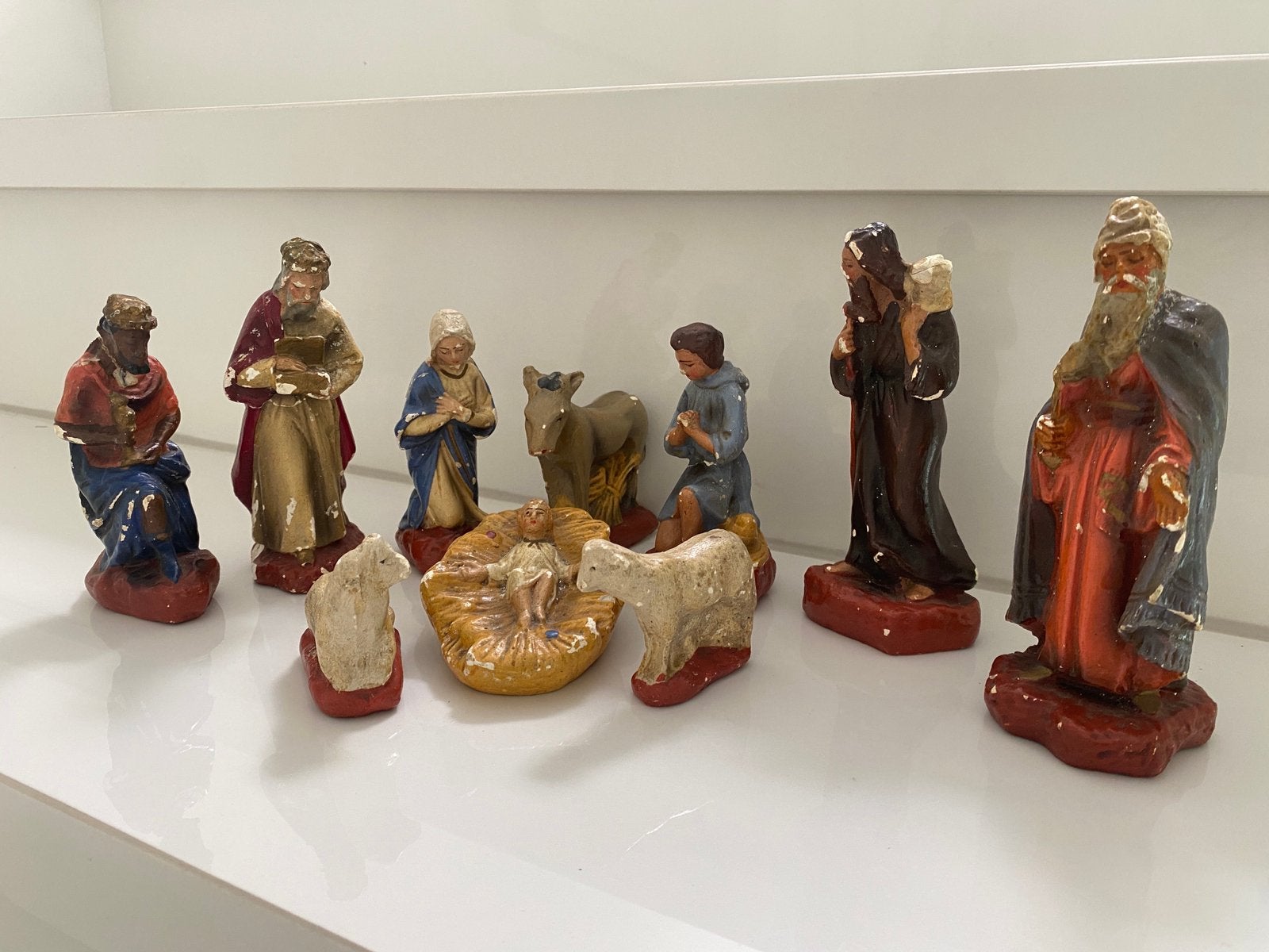 10-delige Vintage kerststal figuren 60s, Ophalen of Verzenden, Gebruikt, Religie