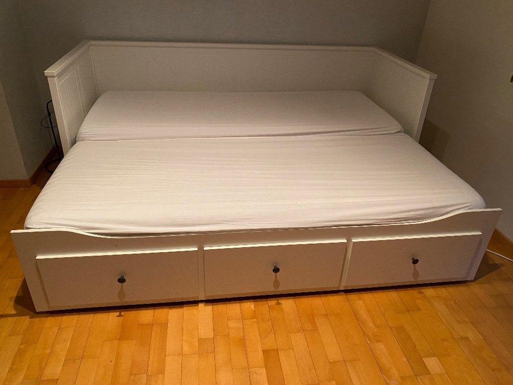Canapé-lit IKEA Hemnes avec 2 matelas, Enlèvement, Comme neuf, Deux personnes, Blanc