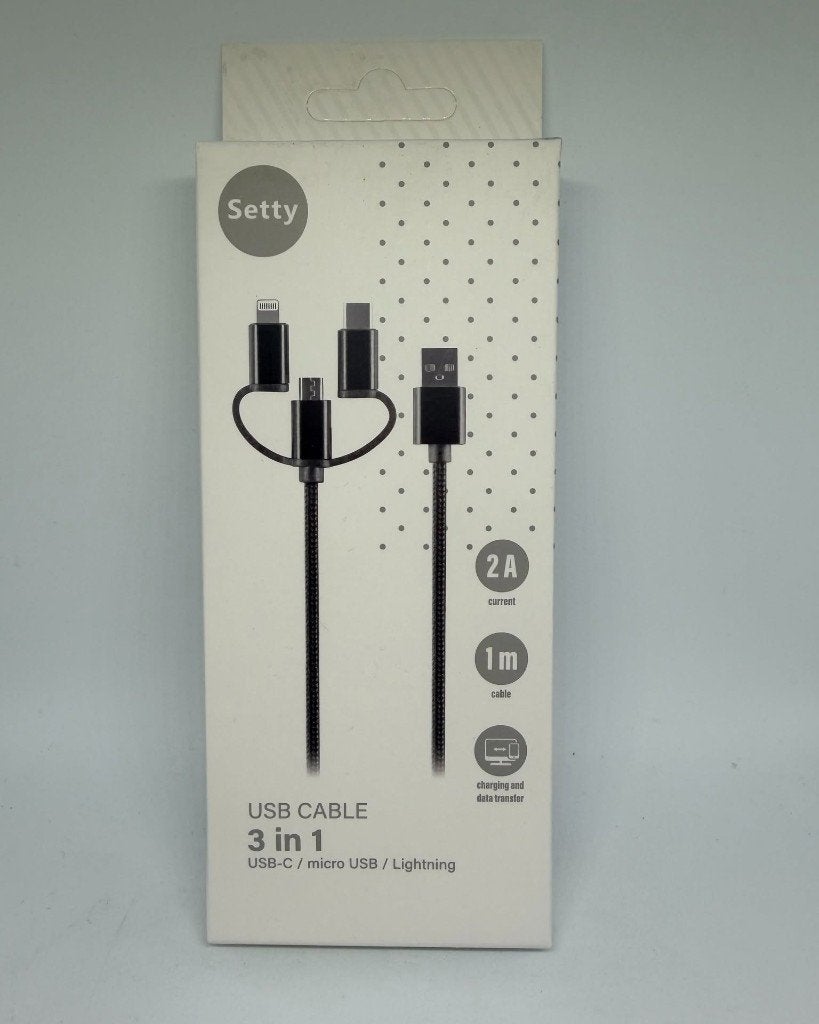 CÂBLE DE CHARGE 3 EN 1 SETTY, Neuf, USB-C, Enlèvement ou Envoi, Autres marques