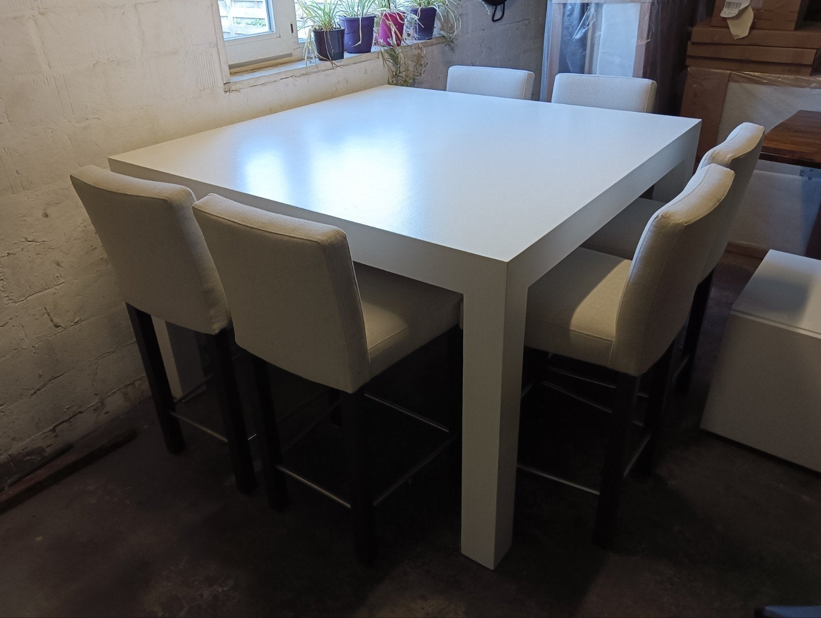 witte tafel met 6 stoelen, Huis en Inrichting, Ophalen of Verzenden, Gebruikt, 6 tot 8 stoelen