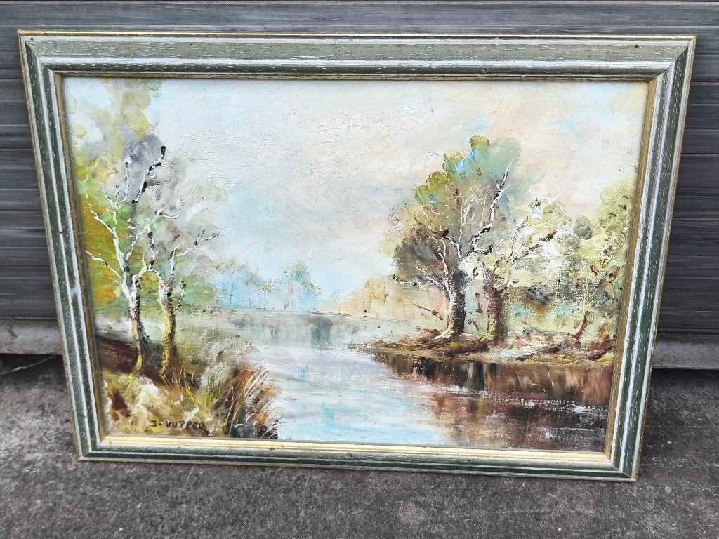Huile sur carton paysage signe Josiane kupper, Antiquités & Art, Art | Peinture | Classique, Enlèvement ou Envoi, Paysage, Toile