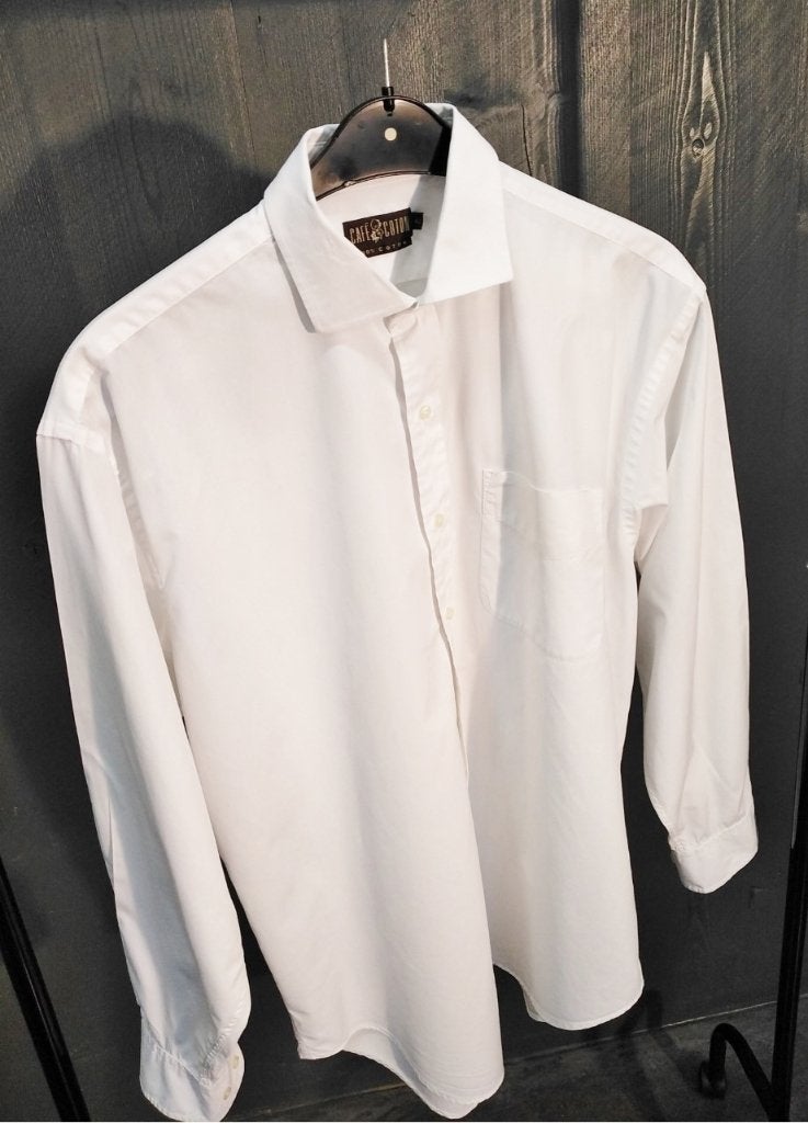 Zeer mooi wit „CAFE COTON” shirt, maat: 42, Kleding | Heren, Overhemden, Ophalen, Wit, Zo goed als nieuw, Halswijdte 41/42 (L)