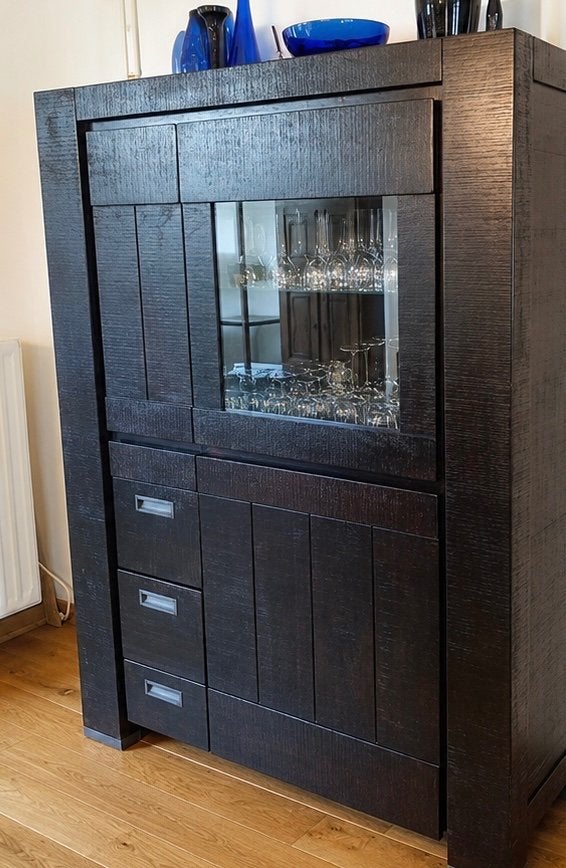 Vitrine en bois de manguier massif, Avec tiroir(s), 25 à 50 cm, Comme neuf, Autres essences de bois