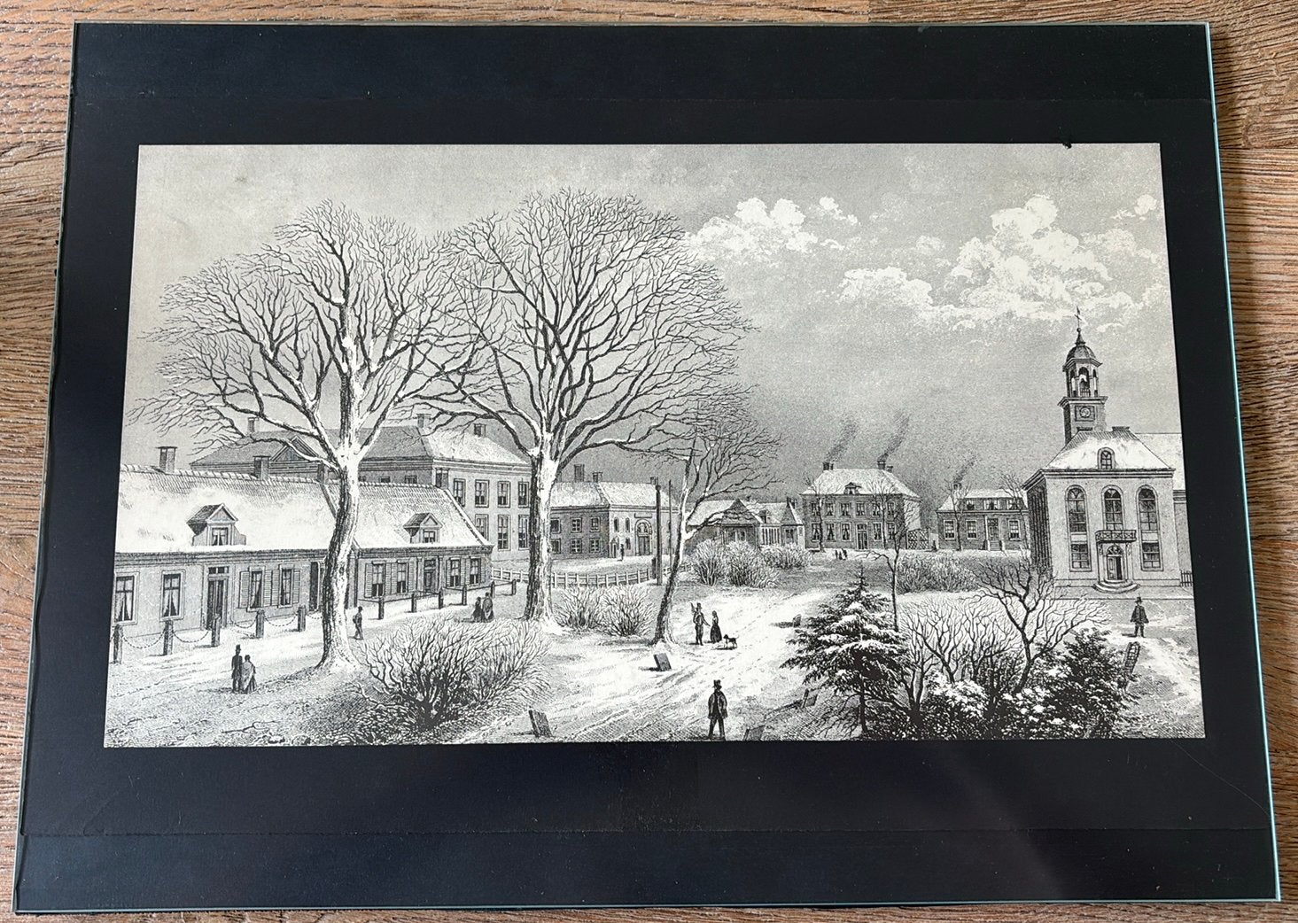 staalgravure Assen in de winter (J. Poppel / Terwen), Antiquités & Art, Art | Dessins & Photographie, Enlèvement, Reproduction