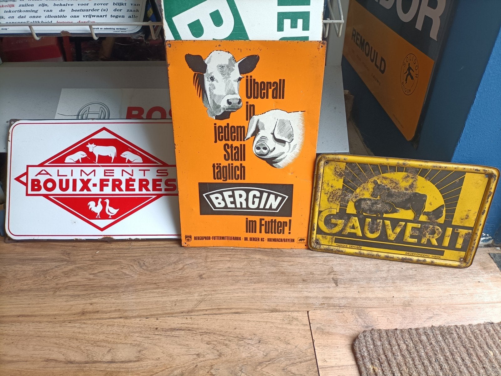 3 reclameborden emaille en blik, Verzamelen, Merken en Reclamevoorwerpen, Ophalen of Verzenden, Zo goed als nieuw, Reclamebord