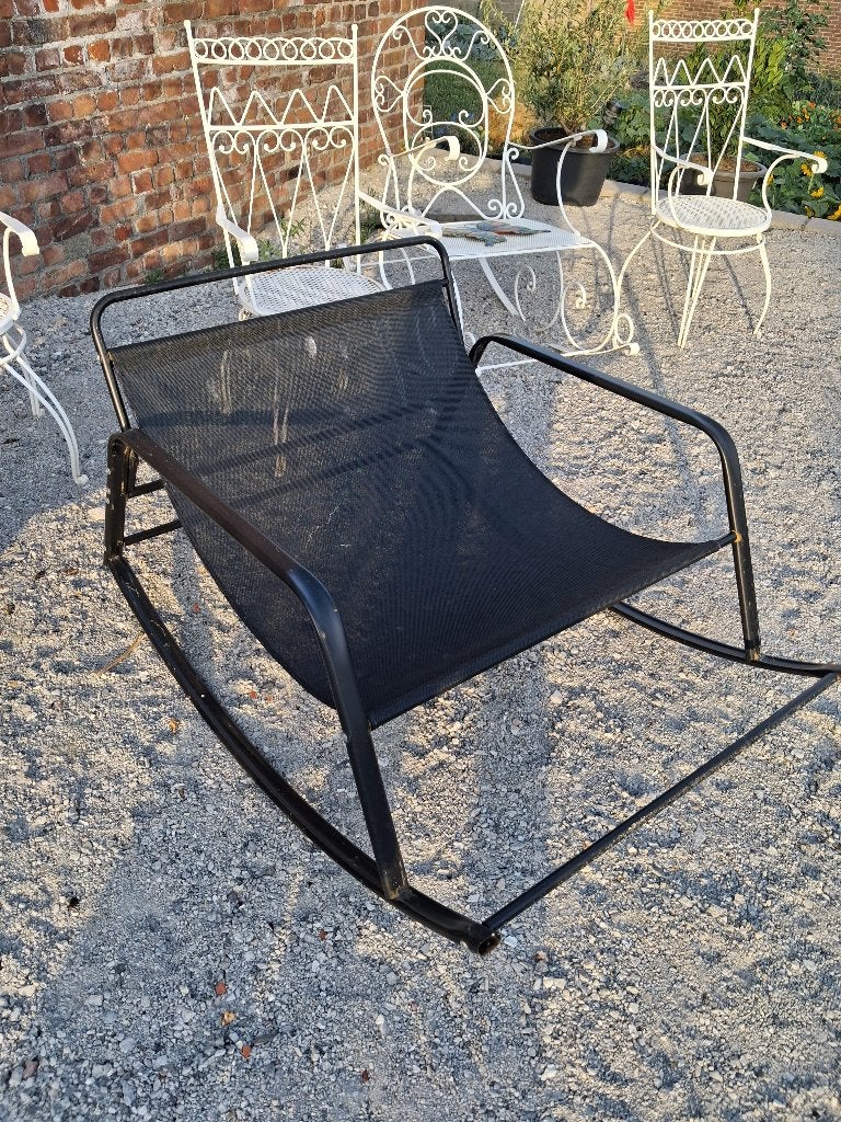 SCHOMMELSTOEL / ZETEL MET ZEILDOEK EN METALEN FRAME, Ophalen, Zo goed als nieuw, Tweepersoons, Metaal