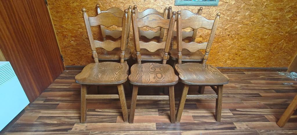 Ensemble de 6 chaises en chêne massif, Maison & Meubles, Chaises, Enlèvement, Bois, Landelijk, Brun