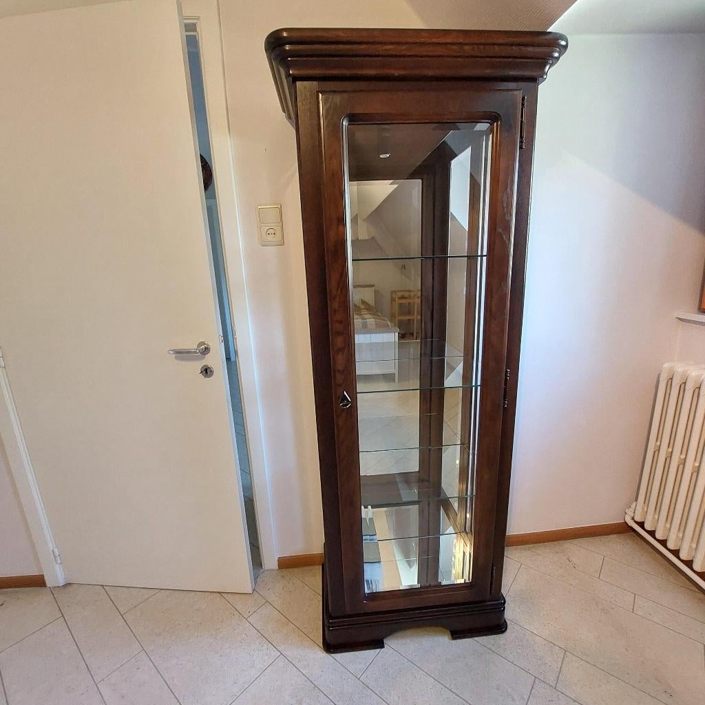 vitrinekast glazen leggers verlicht, Huis en Inrichting, Kasten | Vitrinekasten, Ophalen, Met deur(en), Eikenhout, 50 tot 100 cm