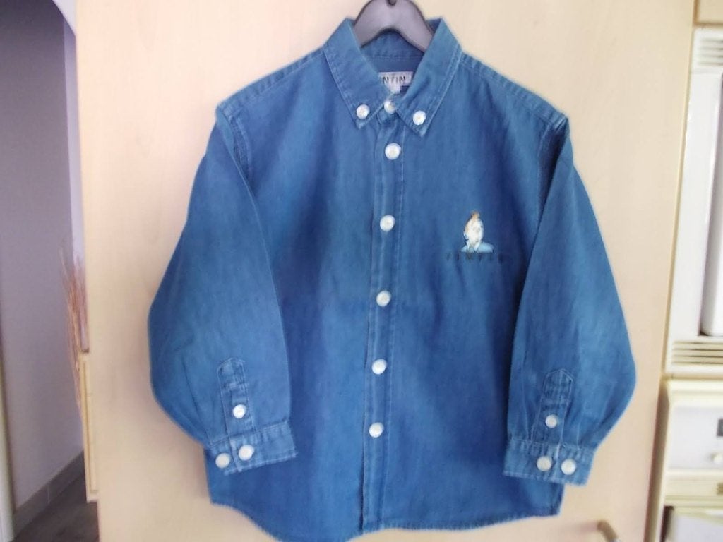 Jeanshemd Tintin, Suske & Wiske en Esprit. Unisex. maat 116., Enfants & Bébés, Vêtements enfant | Taille 116, Comme neuf, Garçon ou Fille